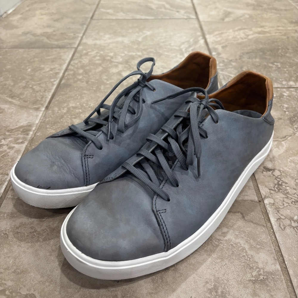 OluKai Lae'ahi Li Ili Mens 12 Fog Gray Leather Sneakers Drop-In Heel 10455-2626